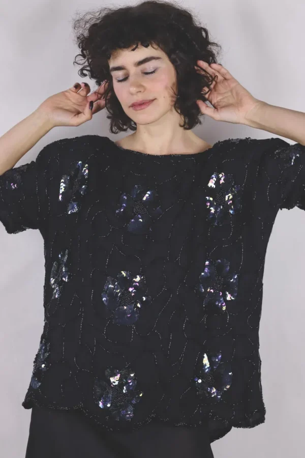 Adeline vintagesilkkipaljettipusero