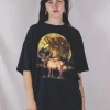 Deer sunset vintage t-paita