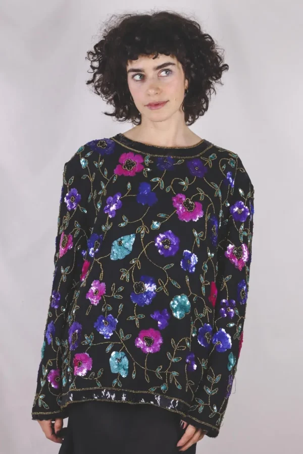 Flora vintagesilkkipaljettipusero