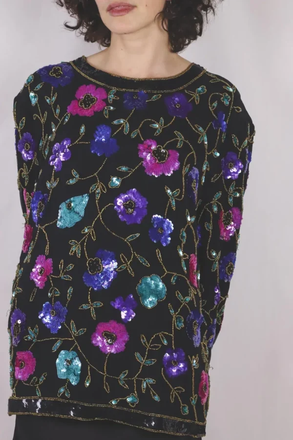Flora vintagesilkkipaljettipusero