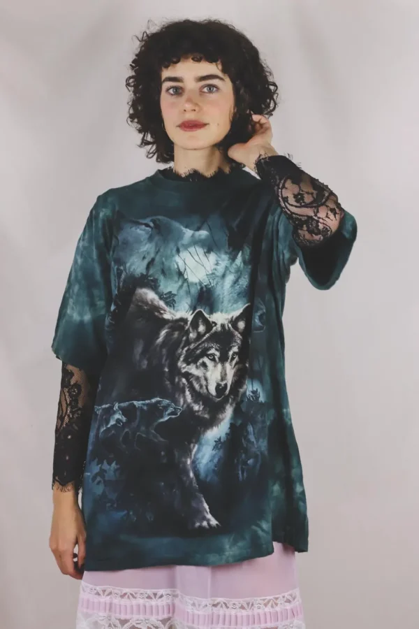Green night wolf 10-luvun t-paita